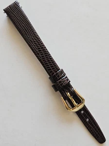 10 mm - Correa de reloj de cuero genuino con patrón de lagarto marrón - (hebilla dorada / con pasadores) - Imagen 1 de 3