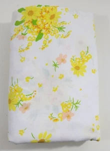 Vintage Flat Sheet - White with Yellow Floral - Cotton Blend - 82" x 88" - Picture 1 of 6