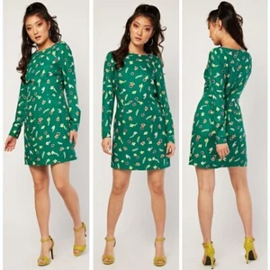 Long Sleeve Teacher Fashion Floral Print Sheath Knee Length Green Daisy Dress - Picture 1 of 7