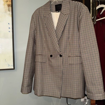 Blazer Mina Auto Cuadros Tostado Negro Marrón Doble Pecho XXL Mujer’s Foto 1 de 4