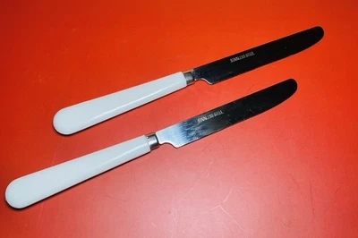 Vintage Stainless Steel Dinner Knives with White Ivory-Look Handles - Set of 2 - Image 1 of 4