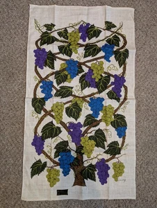 Vintage KayDee Linen Kitchen Hand Tea Towel Grapevine by Lois Long 31x17" - Picture 1 of 9