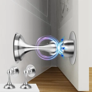 Tapón de puerta magnético de acero inoxidable - Paquete de 2, sin instalación de taladro, plateado - Imagen 1 de 12