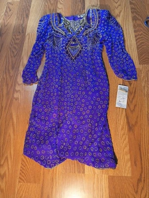 Vestido vintage de los años 80 Milano púrpura lentejuelas cuentas manga larga talla mediana nuevo con etiquetas Foto 1 de 4