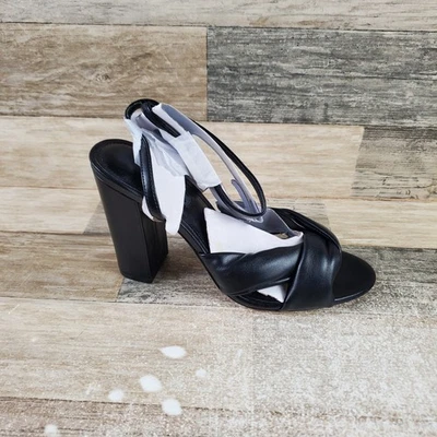 Nine West Vivid 3 Womens Heeled Sandal Sz 8 Black Leather Ankle Strap Open Toe - Image 1 of 4