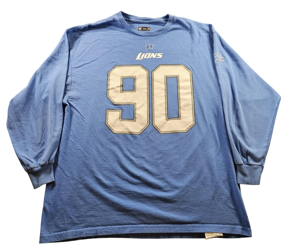Camisa Detroit Lions Para Hombres XL Azul NFL Fútbol Ndamukong Suh 90 Manga Larga Foto 1 de 4