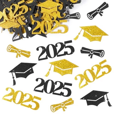 100 un. Confeti de graduación para mesa 2025 grande brillo negro dorado grado Confe... Foto 1 de 4