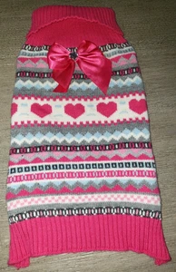 SUÉTER TEJIDO PERRO Mujer Rosa Corazones Gris Blanco Arco Usar Cachorro Invierno ¡SÚPER ESTADO! - Imagen 1 de 2