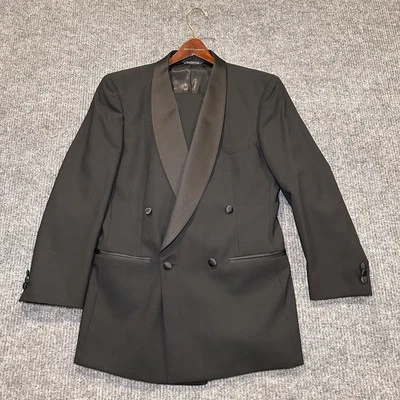 Esmoquin vintage Burberrys’ 100 % lana hecho en unión EE. UU. negro con éxitos negros satinados Foto 1 de 4