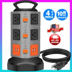 Power Strip Tower Surge Protector 10 outlet 4 USB ports Charging Station 6FT - Picture 1 of 8