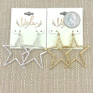 Pendientes colgantes estrella martillada - chapados en plata u oro (1,75 x 2,25 pulgadas) (envío gratuito) - Imagen 1 de 9