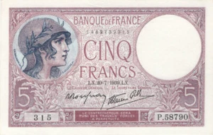 FRANCE - 5 francs VIOLET "femme casquée" TYPE 1917 MODIFE - Photo 1/2