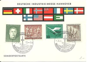 4 Sondermarken Bund/Berlin auf Postkarte Industriemesse Hannover 1955 - Bild 1 von 2