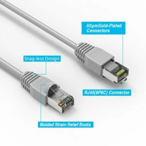 50'ft 23-AWG CAT6 Gray Network Shielded Cable 550MHz 100% Copper Ethernet Lan - Picture 1 of 2