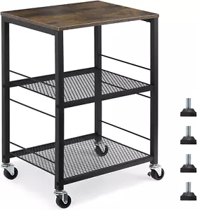 End Table with Wheel Rustic 3Tier Side Table Nightstand StorageShelf Brown&Black - Picture 1 of 7