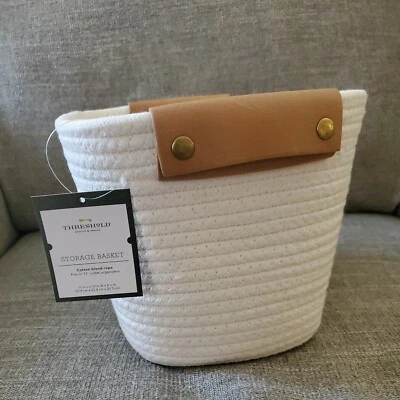 NEW 11” Decorative Coiled Rope Square Base Basket  home decor accent White - Image 1 of 3