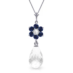 2.78 CTW 14K Solid White gold fine Necklace 16-24" Sapphire White Topaz Diamond - Picture 1 of 6