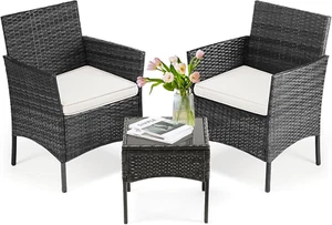 3-Piece Patio Furniture Set Outdoor Wicker Table and Modern Rattan Chairs - Picture 1 of 12