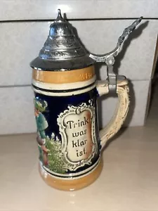 German Beer Stein W/ Pewter Lid Trink was klar ist, Sprich was wahr ist - Picture 1 of 7