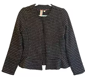 Dolan Jacket Womens Small Black Blue Blazer Ruffle Open Anthropologie Preppy - Picture 1 of 16