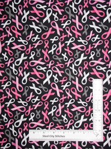 Cancer Awareness Pink Ribbon Toss Fabric 30" Length Patches Hope Cotton Windham - Picture 1 of 1