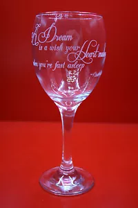 Laser Engraved Wine Glass Cinderella A Dream Is A Wish Your Heart Makes - Picture 1 of 7