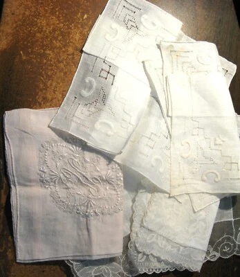 6 pañuelos vintage blanco marfil con encaje punteado monograma encaje Foto 1 de 4