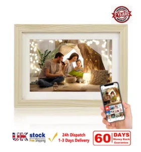 WiFi Black Wood Digital Photo Frame 10.1inch Touch Screen 16GB BirthDay Gift - Picture 1 of 16