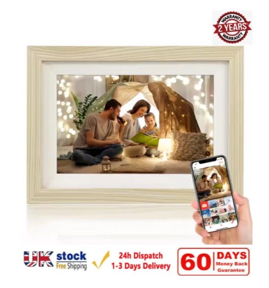WiFi Digital White Wood Photo Frame 10.1inch Touch Screen 16GB Christmas Gift - Image 1 of 4