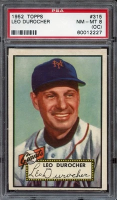 1952 Topps Leo Durocher #315 - HOF Registry - PSA 8 NM-MT (OC) - Image 1 of 2