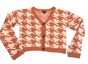 Art Class Button Up Crop Knit Long Sleeve Top Nrown And Cream Big Girls Size L - Picture 1 of 11