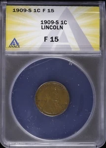 1909 S 1C Lincoln Wheat Cent ANACS F 15 Fine - Picture 1 of 4