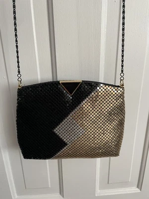 Bolso de mano vintage de malla metálica dorada/plateada/negra Foto 1 de 4