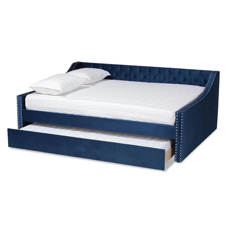 Bowery Hill Contemporary Velvet Upholstered Queen Size Daybed w/ Trundle in Blue - Image 1 of 1