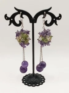 Orecchini Donna Artigianali Argento 925 Ametista Pendenti Sfere Lobo Palline - Foto 1 di 8