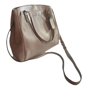 Coach Mini Bennett Handbag Crossbody Satchel Taupe Leather Silver Hardware EUC - Picture 1 of 23