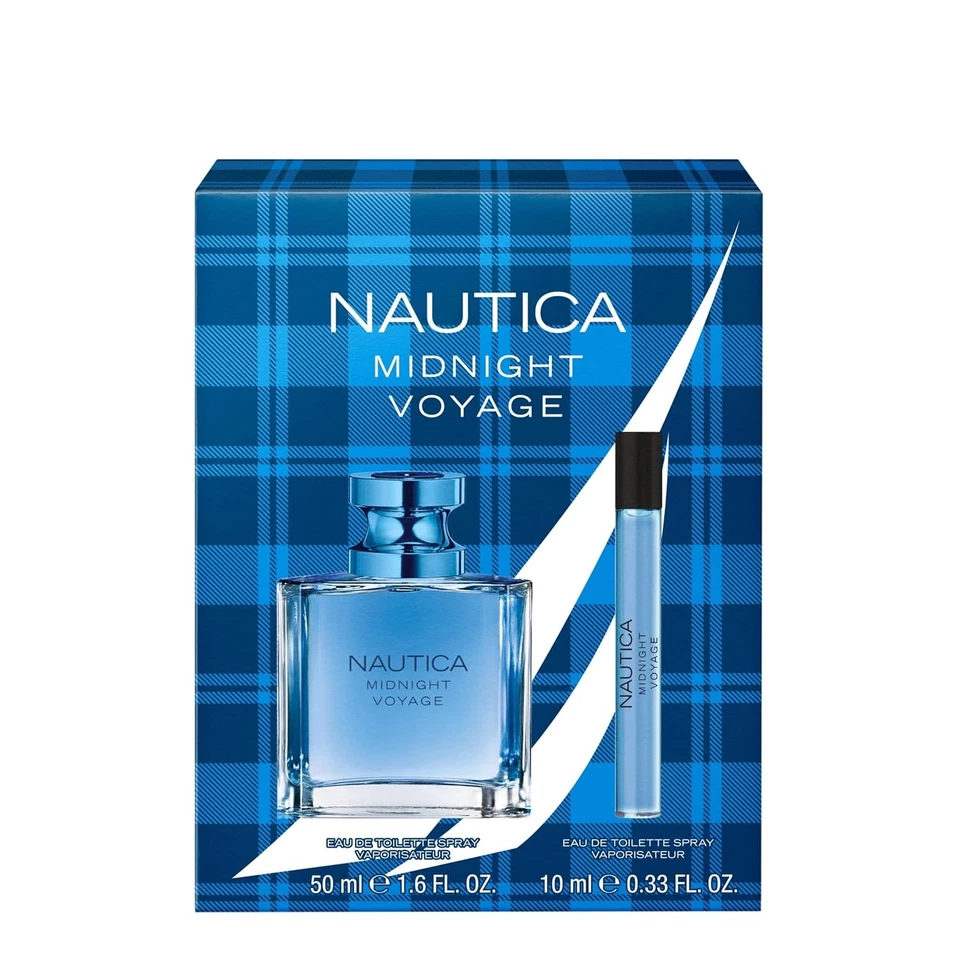 Conjunto de presente Nautica Midnight Voyage, 1,6 oz Eau de Toilette + 0,33 fl oz caneta spray, notas de rosa - Imagem 1 de 4