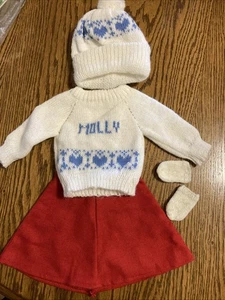 American Girl doll Molly's skating skirt, hand knit sweater, hat and mittens - Picture 1 of 7