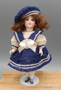 Vintage Porcelain Mignonette Victorian Little Girl Doll in Crochet Dress 5.5" - Picture 1 of 16