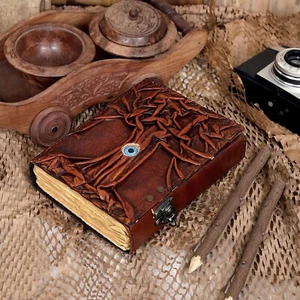 Vintage Hocus Pocus Book of Tree Spells Leather Journal Evil Eye Book Diary 6X8" - Picture 1 of 6