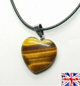 Heart Stone Gemstone Tiger Eye Chakra Reiki Yoga Pendant Rope Necklace - Picture 1 of 3