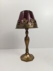 Brass Votive Candlestick Holder With Red Glass & Brass Lampshade Fairy Lamp Rare