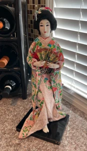 Vintage 17" Japanese Geisha Doll, Self-Standing Holding Fan - Picture 1 of 16