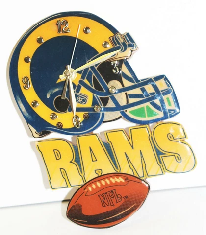 Wooden Rams Helment & Ball Wall Clock - Los Angeles St Louis NFL Football Cover