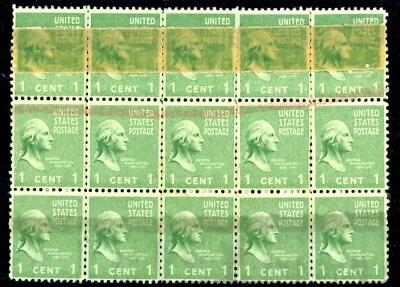 EFO 804 DOUBLE PAPER SPLICES IN LARGE BLOCK OF FIFTEEN WITH INSPECTOR'S RED MARK - Image 1 of 2