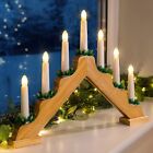 Christmas Candle Bridge Light 7 LED Battery Operated Wooden Decoration - Natural