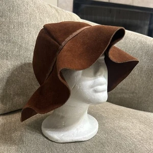 Vintage Bohemian Floppy Suede Leather Hat BOHO Brown - Picture 1 of 10
