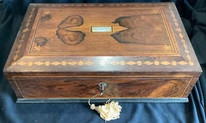 Exquisite Large Antique 19thC Traveling Lap Desk Inlaid Rosewood Fitted Box - Picture 1 of 22