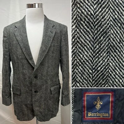 Vintage Barrington Men's 40R Gray Black Tweed Herringbone 2-Button Sport Coat - Image 1 of 4