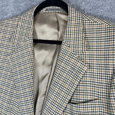 VTG Ermenegildo Zegna Blazer Men 42R Green Tan Houndstooth Fine Worsted 100's - Image 1 of 4